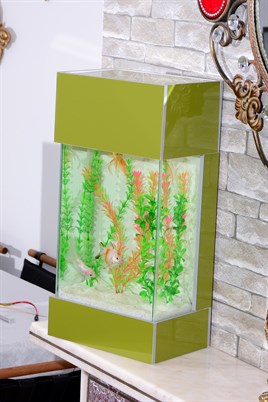 Özel Tasarım Dekoratif Masa Üstü Kule Akvaryum Full Set Damla Yeşil